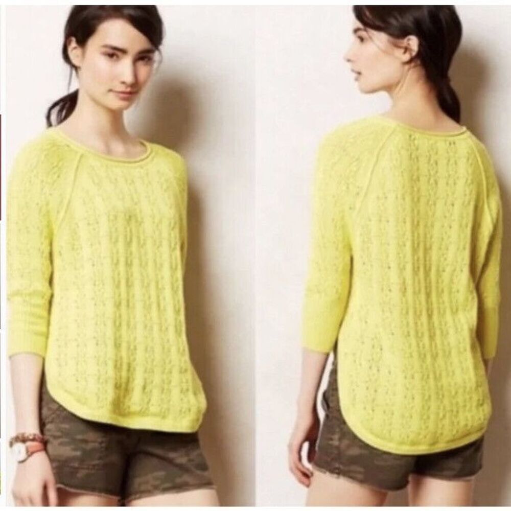 Anthropologie Sparrow Sweater Womens Medium Neon Yellow Tunic Knit 100% Cotton